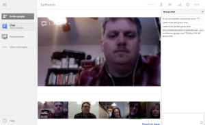 Weekly Team meeting in Google Hangouts. Left and center - Gary Leatherman, next - Greg Daigle, Leslie Kratz, and Michelle Aubrecht & Christine Ballengee-Morris (far right).